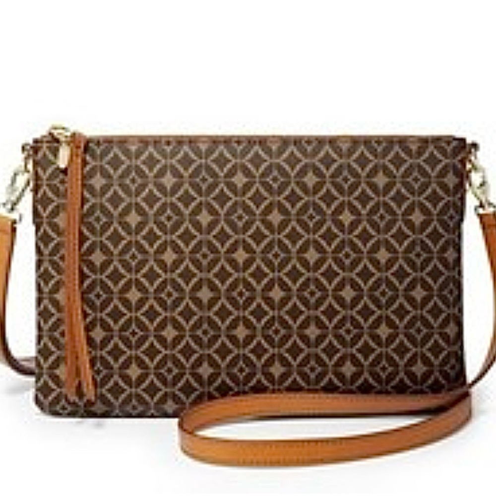 Fossil Sydney Signature Crossbody Clutch Wallet Slim Crossbody Bag Brown Tan